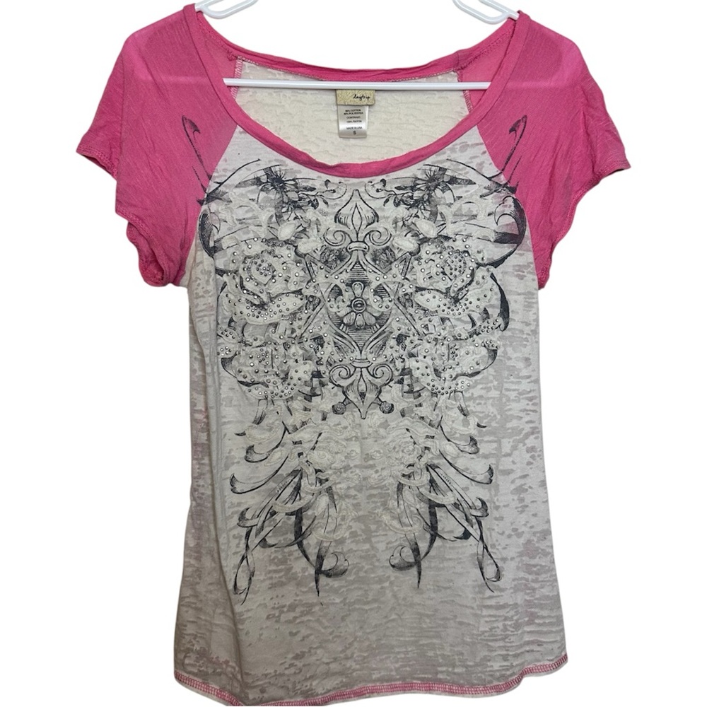 Daytrip Pink Rhinestone Bedazzled Y2K Graphic Tee